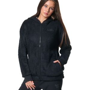 Body Action Women's Oversized Sherpa Hoodie Jacket 071430-01-Black